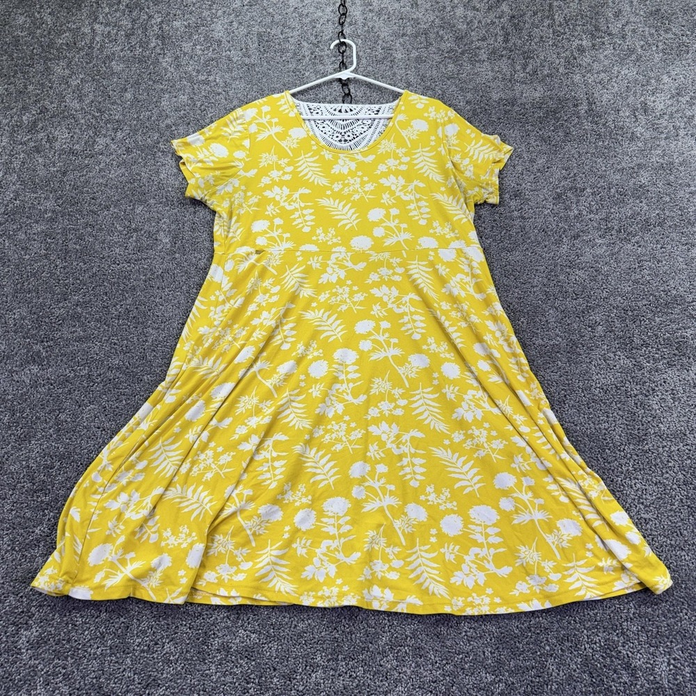 Bobbie Brooks Sundress Womens 1X Yellow Floral Swing Scoop Neck